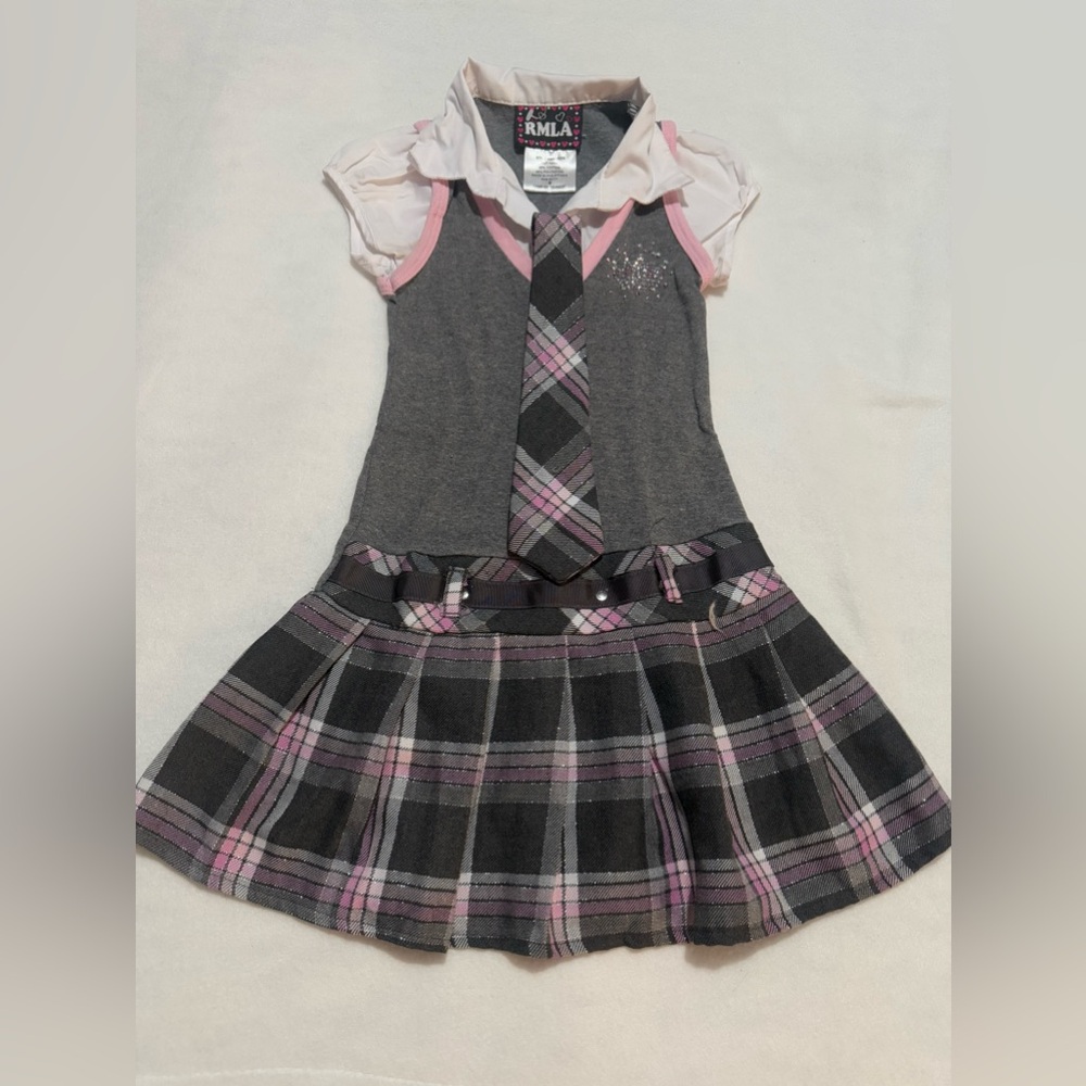 Gray/Pink School Girl Dress with Tie